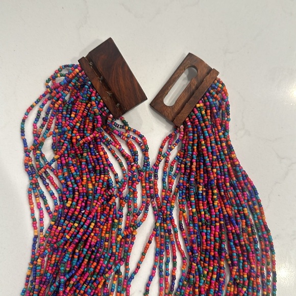 Vinatge Wood Hook Clasp Multicolor Tribal Native Beaded Boho necklace - Picture 5 of 7